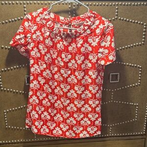 Boden Red and White Floral Short Sleeve Top